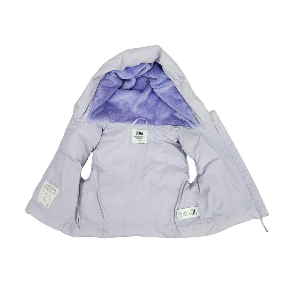 Athleta Girl Hooded Puffer Vest XS 6 Violet Purple Quilted Fleece Lined Zip Cozy